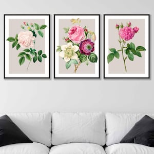 Vintage Rose Print Set | Pink Floral Wall Art, Set of 3 Framed Prints 画像 1