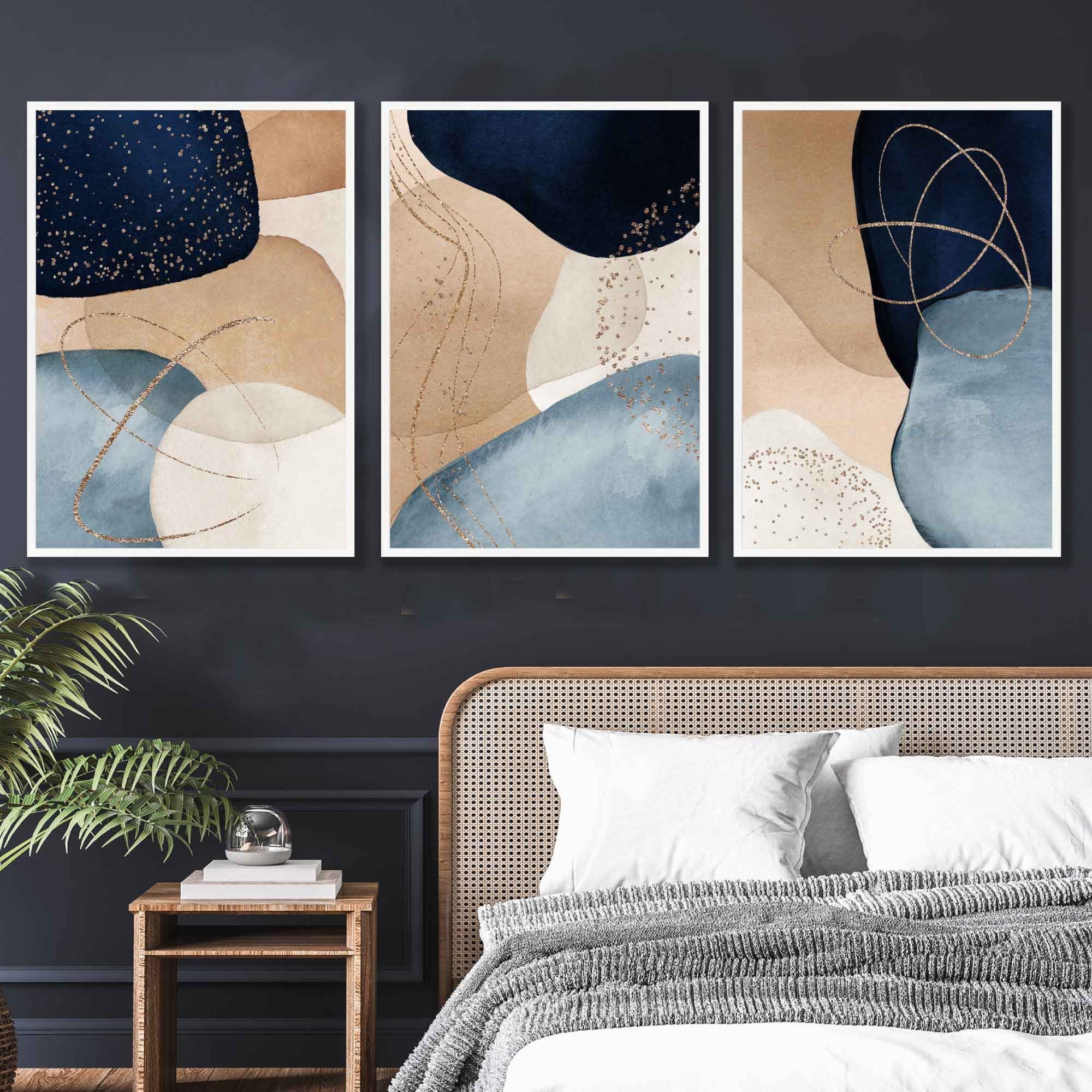 Set of 3 Abstract Art Prints of Paintings Navy Aqua Blue - Etsy Canada