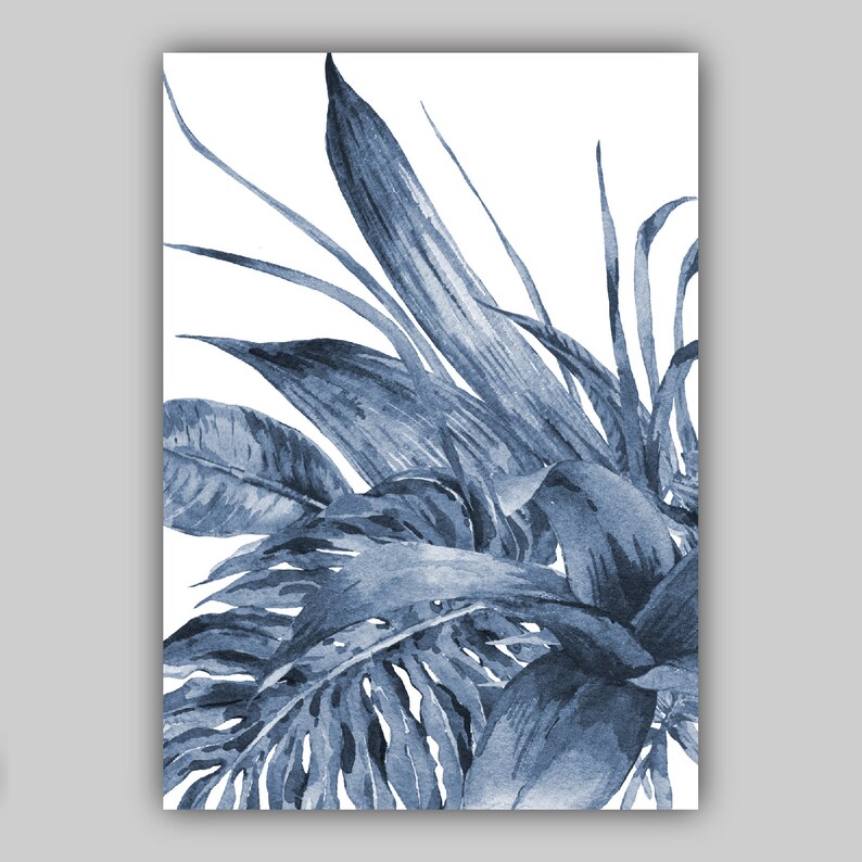 BOTANICAL Set of 3 Navy Blue Art PRINTS From Original Watercolour ...