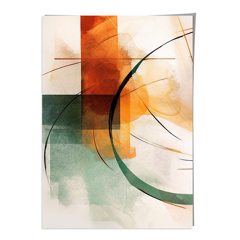 Framed Abstract Geometric Artwork, Vibrant Orange and Green, Enhance Living Room Aesthetics 2195 image 7