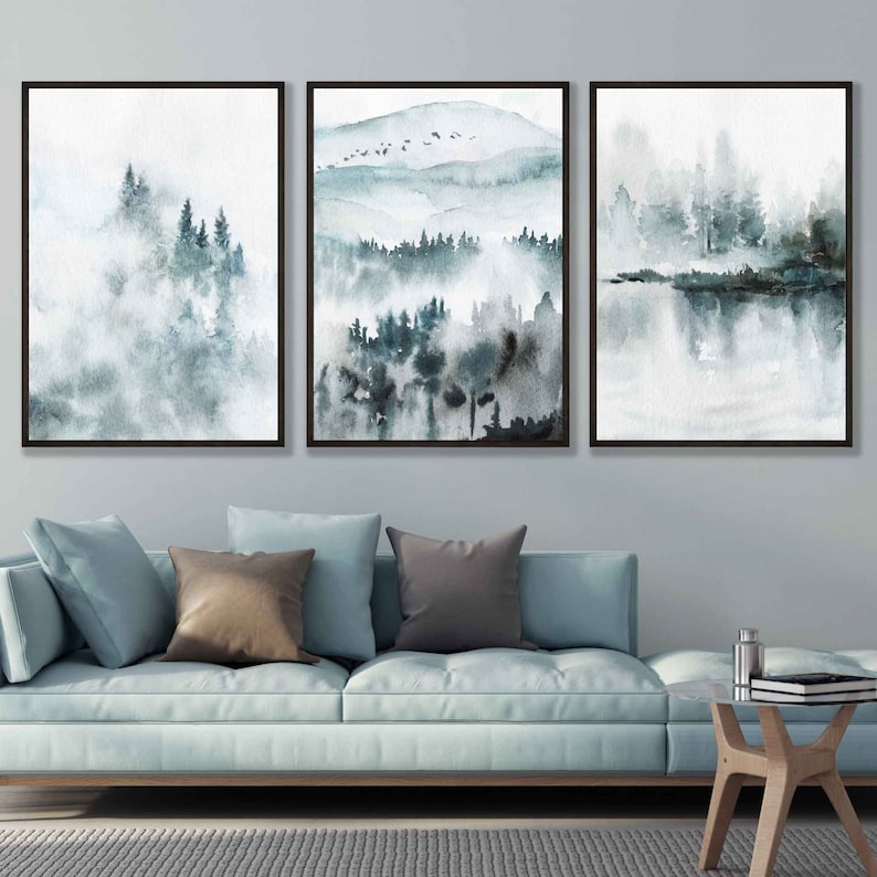 Set of 3 Abstract Art Prints of Watercolour Paintings Navy Etsy