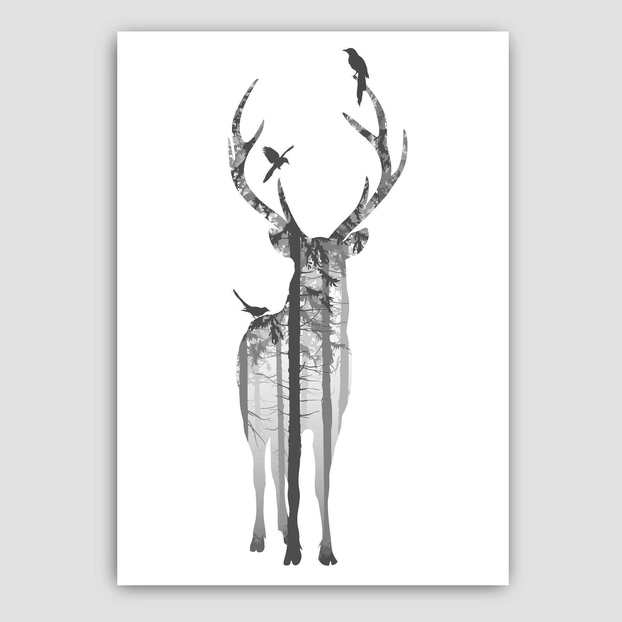 Forest STAG Graphical Wall Art PRINT in Grey 3 Designs to | Etsy UK