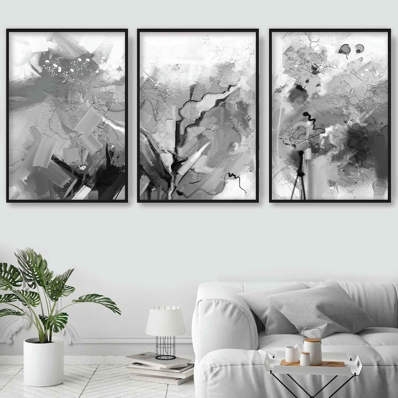 Set of 3 Abstract Black and White Art Prints From Original | Etsy UK