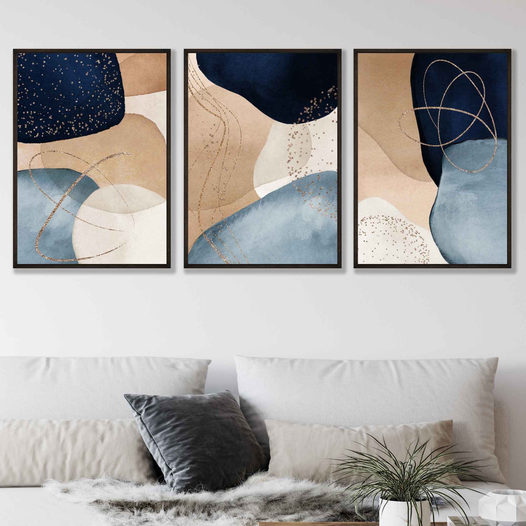 Set of 3 Abstract Art Prints of Paintings Navy Aqua Blue - Etsy Canada