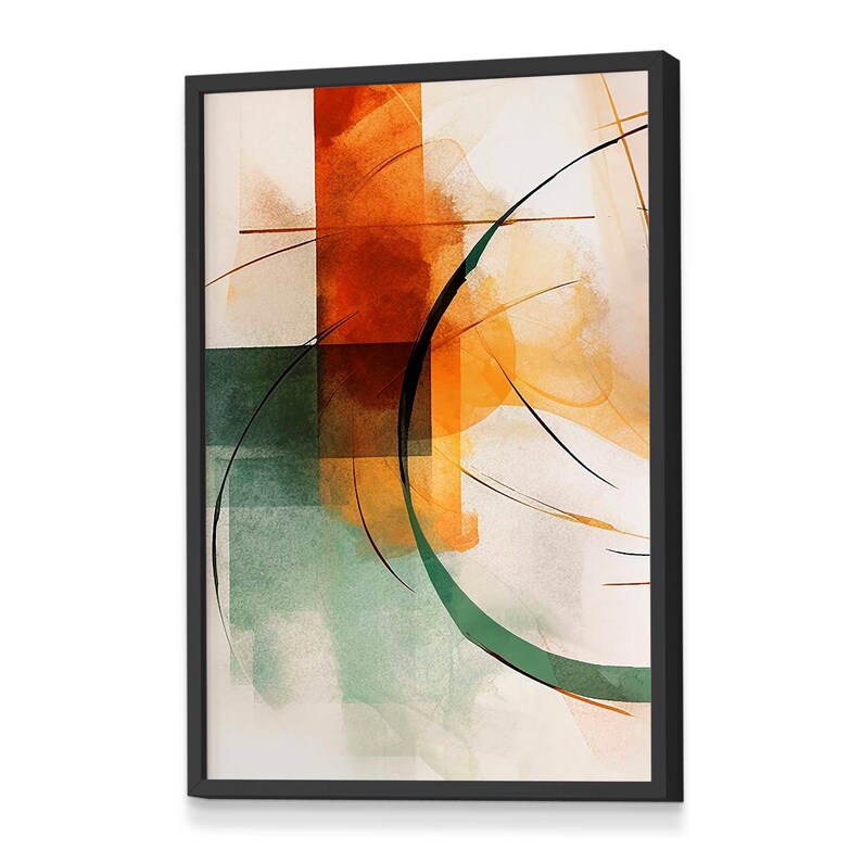 Framed Abstract Geometric Artwork, Vibrant Orange and Green, Enhance Living Room Aesthetics 2195 image 2