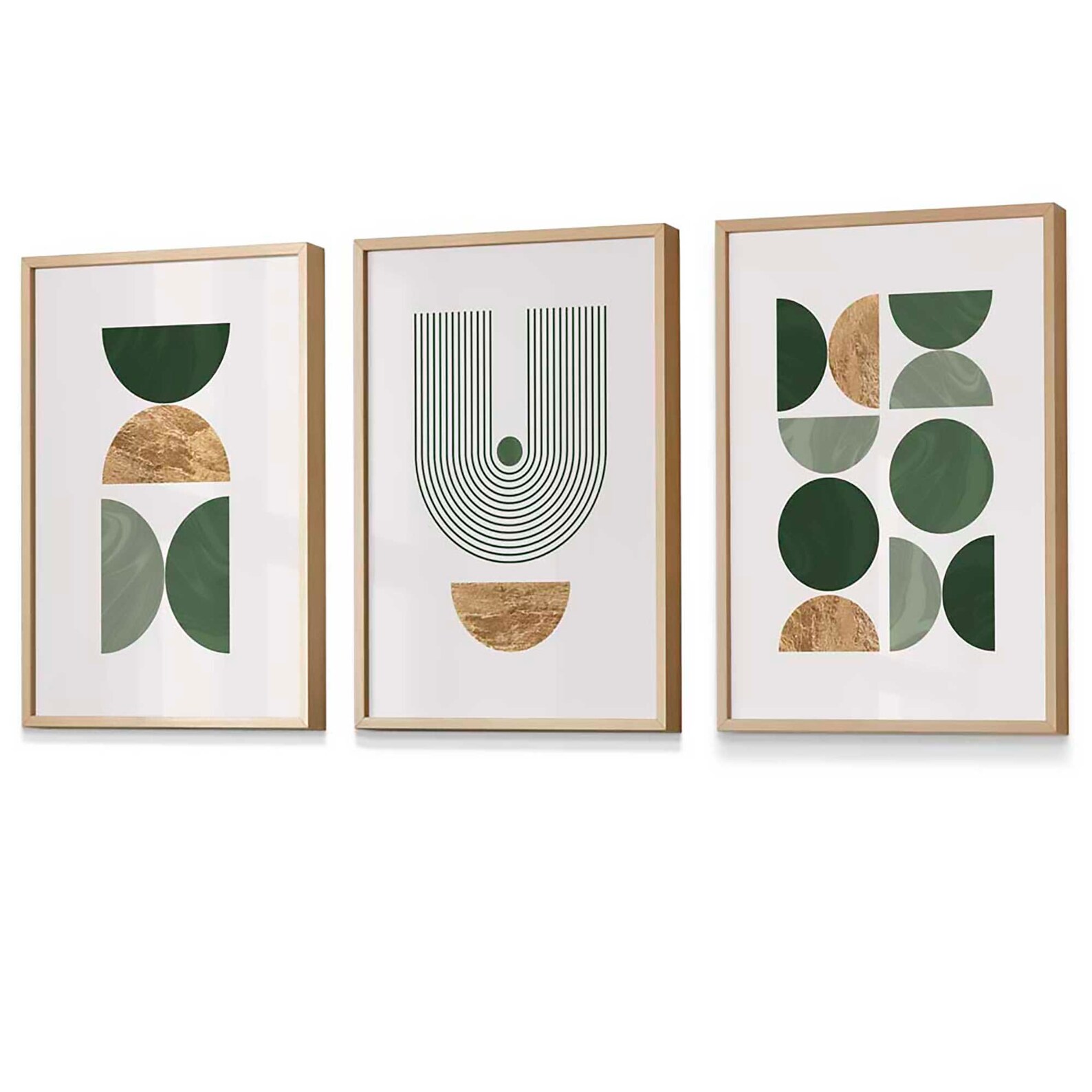 Set of 3 Green & Gold Wall Art Prints Modern Mid Century Etsy