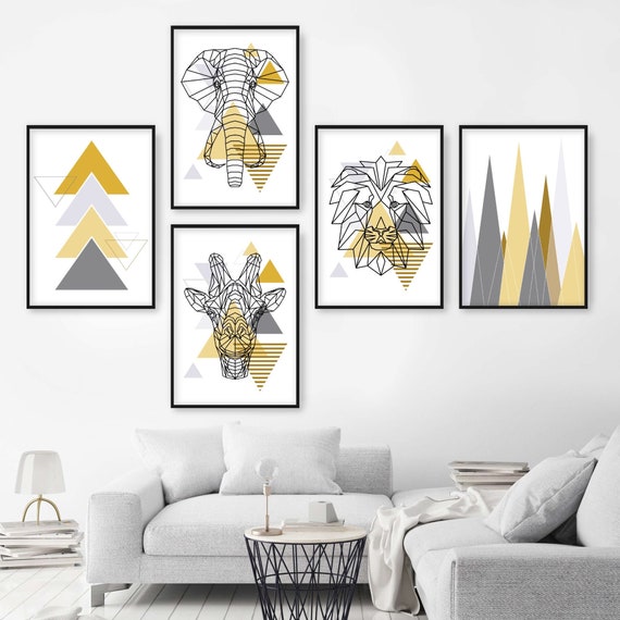 Yellow and grey wall art deals