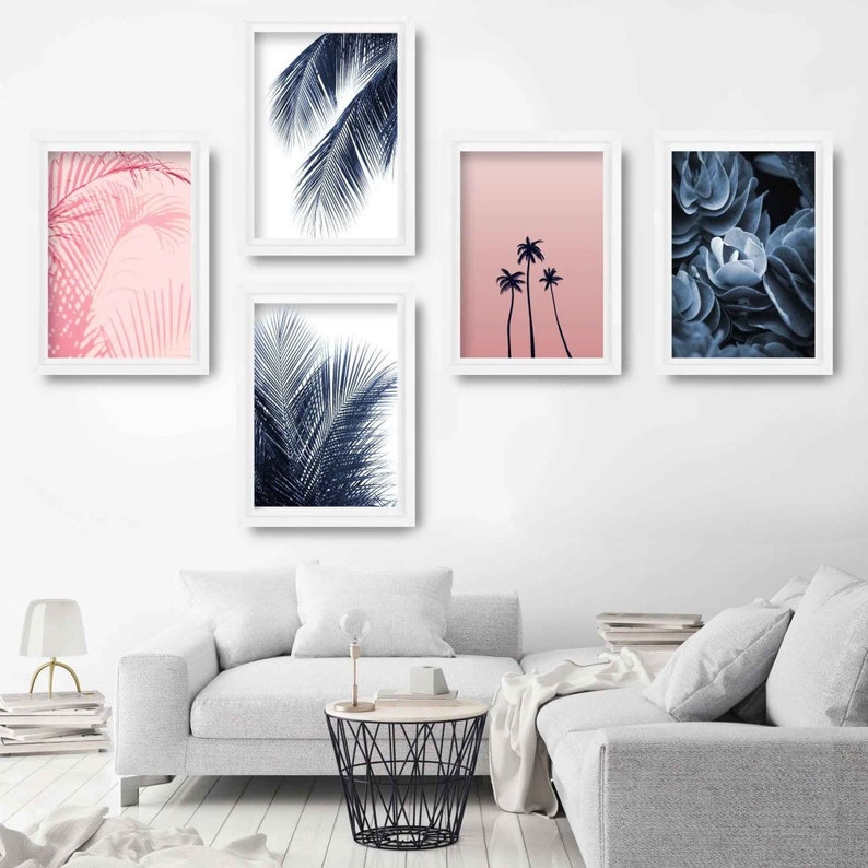 Set of 5 Gallery Navy & Blush Pink Wall Art Prints ORIGINAL Etsy
