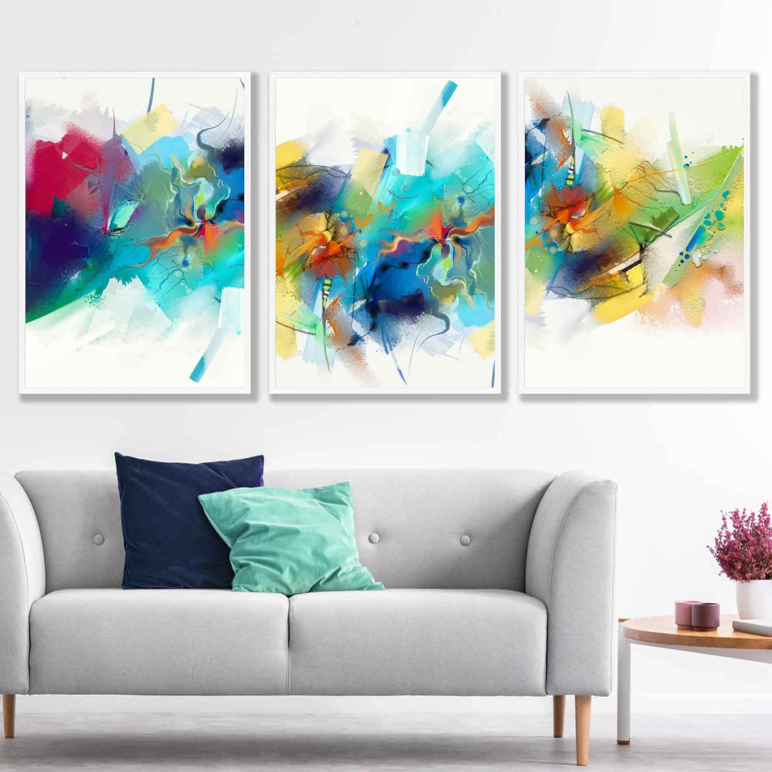 Set of 3 Abstract Multicolour Blue Pink Art Prints From - Etsy UK