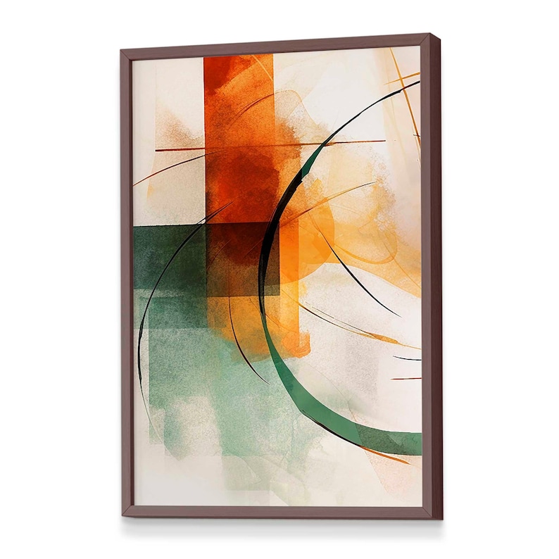 Framed Abstract Geometric Artwork, Vibrant Orange and Green, Enhance Living Room Aesthetics 2195 image 4