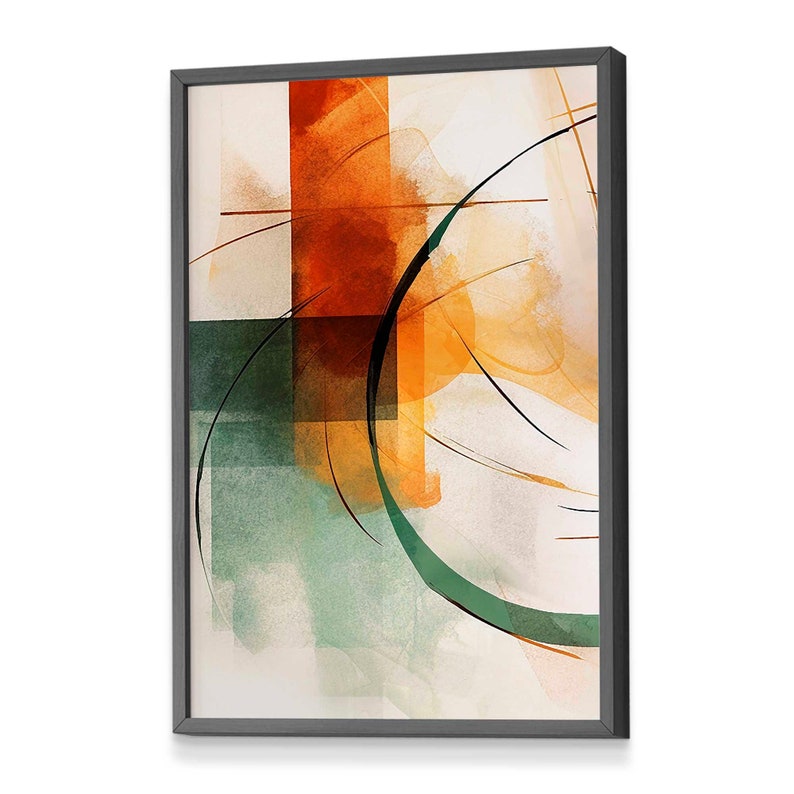 Framed Abstract Geometric Artwork, Vibrant Orange and Green, Enhance Living Room Aesthetics 2195 image 5