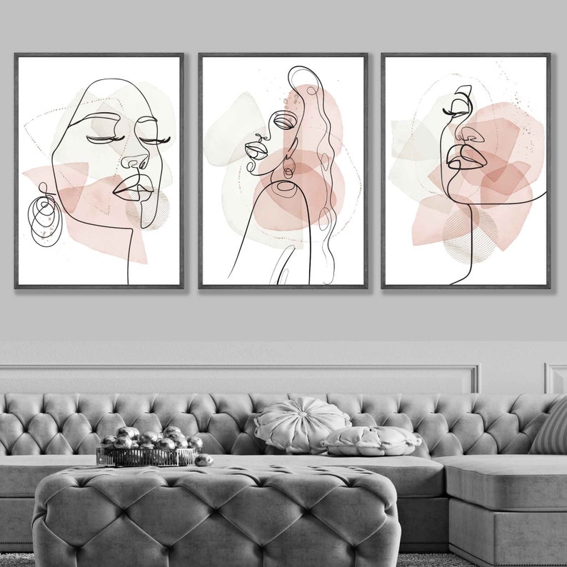 Set of 3 Abstract Fashion Wall Art Ivory Cream and Blush Pink - Etsy