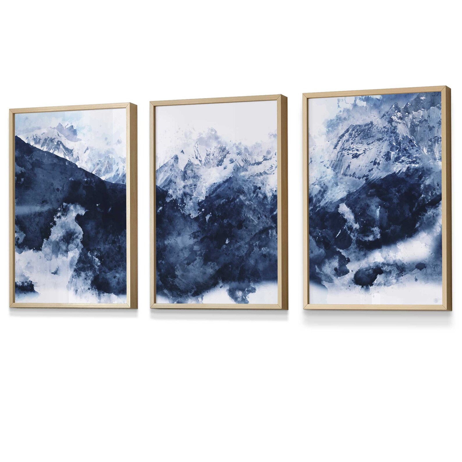 Framed Mountain Prints Set of 3, Navy Blue Abstract Wall Art - Etsy UK