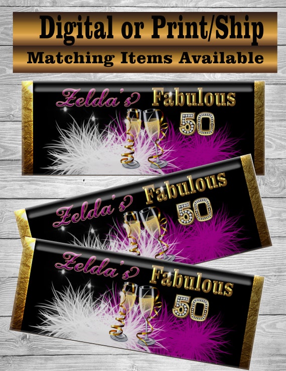 Fabulous 50 Party Favors Hershey Favors Fabulous 50 Treats Fabulous 50 Decorations Hershey Bar Favor 50th Birthday Party 50th Birthday