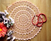 Crochet doily for sale, round 12 quot salmon color, for decorating your home, centerpieces for wedding, cottage farmhouse decor, table decor.