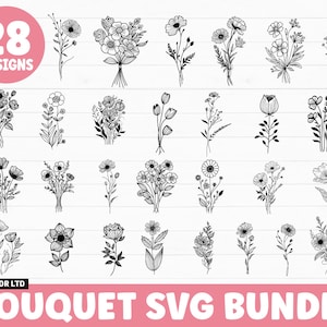 Pacote de buquê de flores SVG, Floral SVG, Buquê SVG, Flores silvestres svg, Botânico svg, Buquê de flores svg, arquivos png de flores silvestres svg Cricut