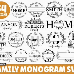 Nom de famille monogramme SVG Bundle, monogramme SVG, svg monogramme divisé, famille svg, svg signe de famille, mariage monogramme svg, svg nom de famille Cricut