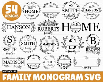 Nombre de familia Monograma SVG Paquete, Monograma SVG, Monograma dividido svg, Familia svg, Signo de familia svg, Monograma de boda svg, nombre de familia svg Cricut