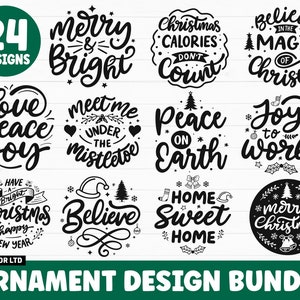Pacote de enfeites de Natal SVG, SVG de inverno, SVG de Natal, SVG de Feliz Natal, SVG de Believe, SVG de enfeite redondo, SVG de cena de Natal Cricut