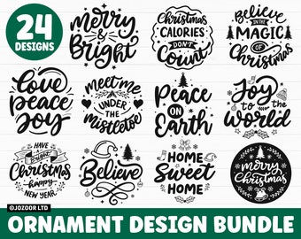 Christmas Ornaments SVG Bundle, Winter SVG, Christmas SVG, Merry Christmas svg, Believe svg, Round ornament svg, Christmas Scene svg Cricut