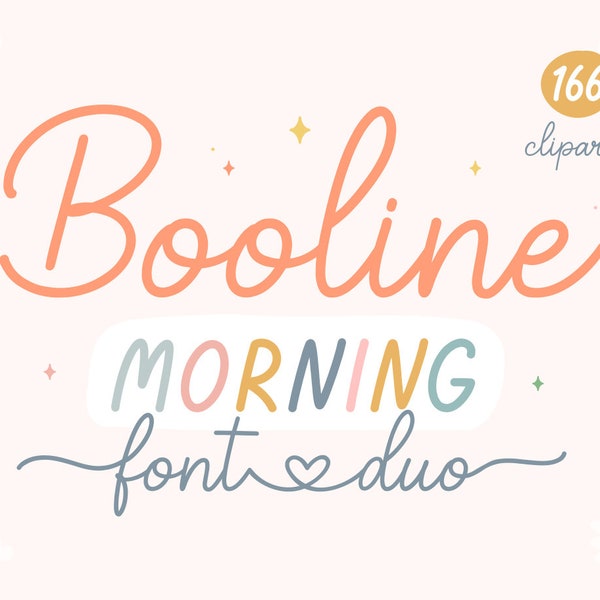 Script Font Duo, Monoline Font with Hearts, Font with Tails, Heart Font, Cursive Font, Font for Cricut, Script Font SVG - Booline Font