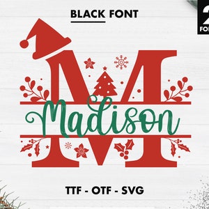 Fuente SVG monograma de Navidad, SVG dividido de Navidad, letras del alfabeto divididas de Navidad, fuente SVG de adornos de Navidad, fuente de Navidad svg Cricut