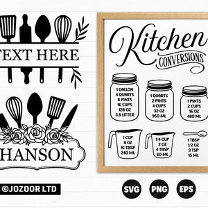 Kitchen Measurement Conversions Chart SVG, Kitchen SVG, Kitchen Conversion Chart SVG,Printable Cheat Sheet, Kitchen Monogram Svg File Cricut