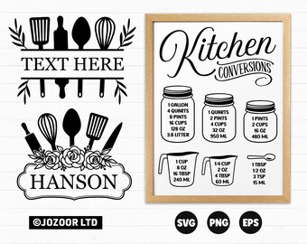 Kitchen Measurement Conversions Chart SVG, Kitchen SVG, Kitchen Conversion Chart SVG,Printable Cheat Sheet, Kitchen Monogram Svg File Cricut