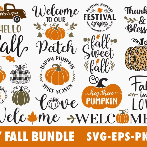 Autumn Fall SVG Bundle Hello Pumpkin Sign EPS PNG - Etsy