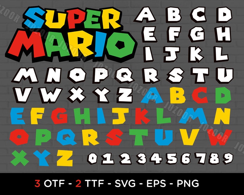 Super Mario Font Mario Font Letters Svg Dxf Png Eps For Etsy