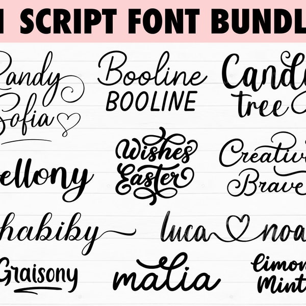 Script Font Bundle, Cursive Fonts with Hearts Bundle, Wedding Font bundle, Cricut Font Bundle Script Fonts Bundle for Cricut Script Font SVG