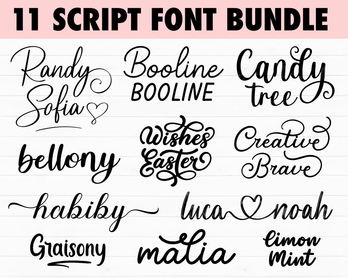 Script Font Bundle Cursive Fonts With Hearts Bundle Wedding - Etsy