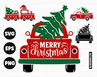 Christmas Truck Tree Svg Bundle, Christmas Truck SVG, Merry Christmas SVG, Red Christmas Truck Svg, Christmas Svg, Christmas Tree SVG Cricut