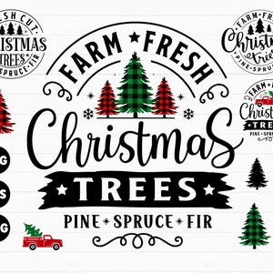 Arbres de Noël frais de la ferme SVG, SVG d'arbre de Noël, Noël signe SVG, lot de svg de Noël, svg de Noël, svg de Noël à la ferme Cricut