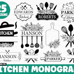 Küche Monogramm SVG Bundle, Monogramm SVG, Split Monogramm svg, Backen Monogramm svg, Topflappen svg, Küche svg png Dateien Cricut
