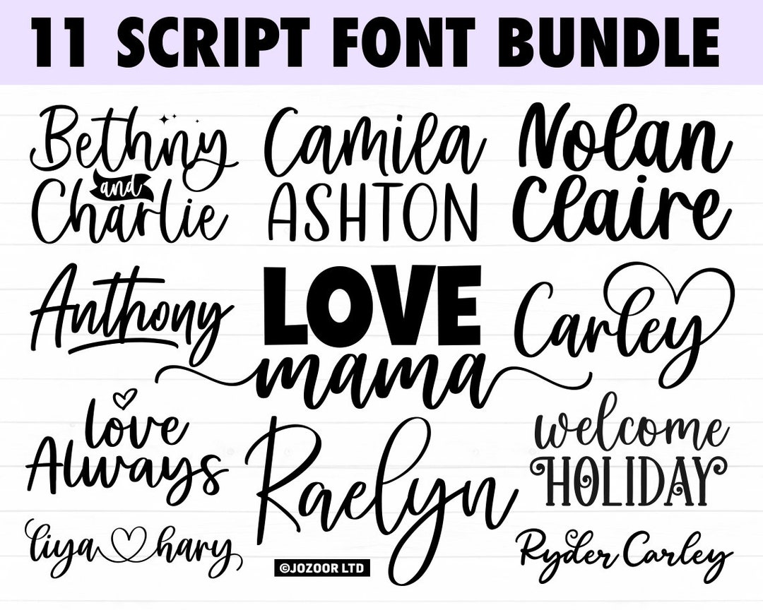 Script Font Bundle, Cursive Fonts With Hearts Bundle, Wedding Font ...