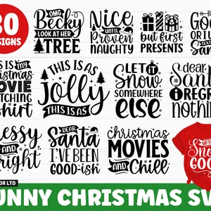 Paquete SVG divertido de Navidad, SVG de Navidad, SVG de Feliz Navidad, SVG de adornos navideños, SVG de invierno, SVG de Papá Noel, SVG de letrero navideño png Cricut