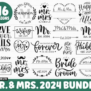 Mr and Mrs 2024 SVG Bundle, Mr and Mrs Split Monogram SVG, Hubby Wifey 2024 SVG, Marriage svg, wedding svg Bundle,Bride Groom svg png Cricut