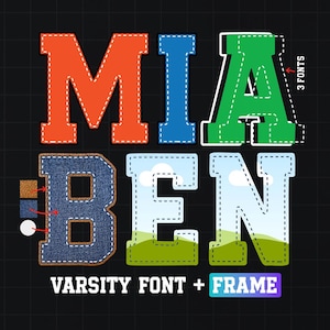 Canva Rahmen Vorlage Alphabet Varsity Schrift Buchstaben, USA Schrift, Alphabet ausfüllen, Rahmen Monogramm, Schrift 4. Juli, Canva Buchstaben, Gestickte Schrift