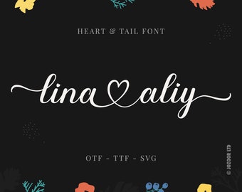Script Font, Font with Hearts, Font with Tails, Heart Font, Font for Cricut, Cursive Font, Wedding Font, Script Font SVG, Habiby Font