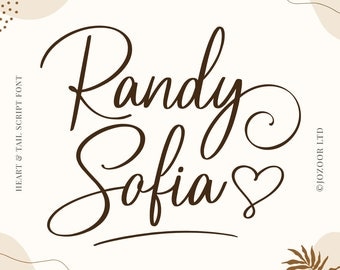 Skriptschriftart, Schriftart mit Herzen, Schriftart mit Schwänzen, Herzschriftart, Hochzeitsschriftart, Kursivschriftart, Schriftart für Cricut, Skriptschriftart SVG - Randy Sofia Schriftart