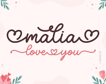 Script Font, Font with Hearts, Font with Tails, Heart Font, Wedding Font, Cursive Font,Font for Cricut,Script Font SVG - Malia Love You Font
