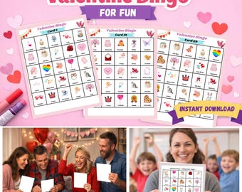 Walentynkowe bingo do druku – zabawna gra imprezowa dla dzieci i dorosłych (30 kart, natychmiastowe pobranie)