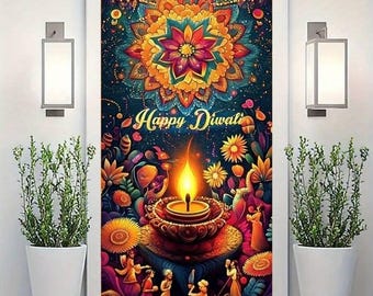 Diwali Backdrop, Floral Diya, Rangoli Mandala, Polyester Banner