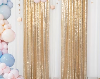 Light Gold Sequin Backdrop Curtains, 2 Panels, Party Decor