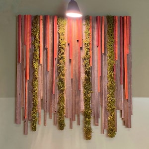 Sunset Hanging Garden rustic reclaimed redwood wood and moss Wall Art Panel image 2
