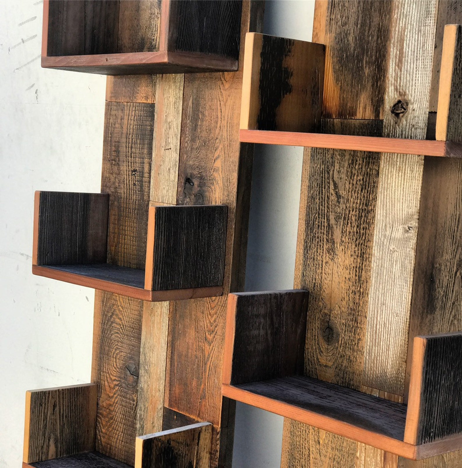 Reclaimed Wood Leaning Bookcase Display Tower Etsy