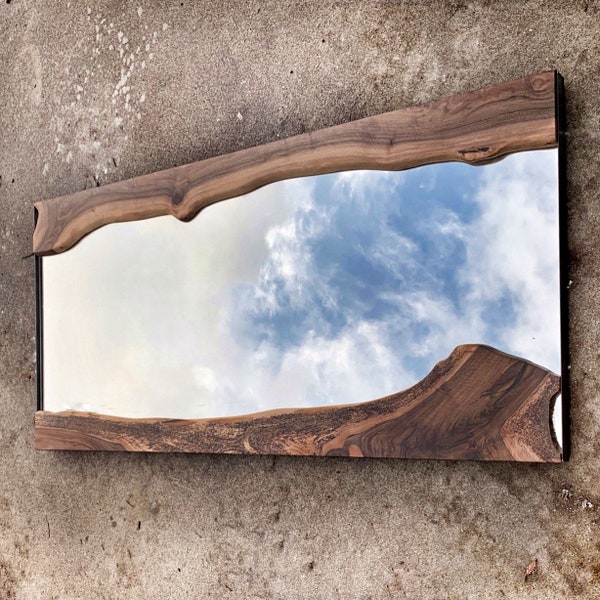 Live edge walnut framed mirror