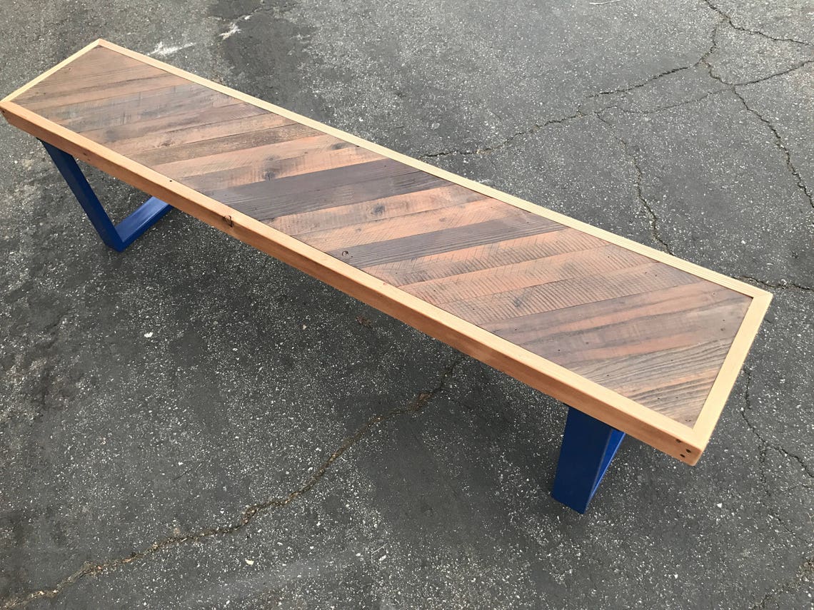 Reclaimed Wood Diagonal Pattern Bench Pop Blue - Etsy