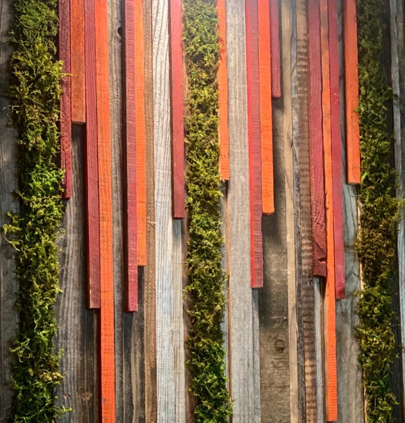 Sunset Hanging Garden rustic reclaimed redwood wood and moss Wall Art Panel image 6